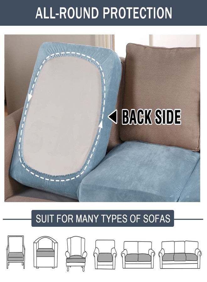 CONRUSER Stretch Cushion Cover, Soft Velvet Plush Cushion Slipcover Seat Sofa Covers Furniture Protector with Elastic Bottom (Light Blue, 3) - Image 5